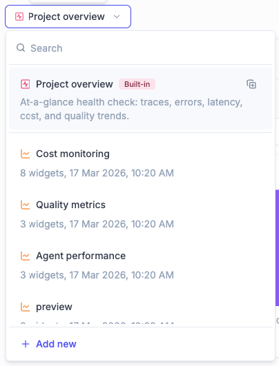 Views selector dropdown