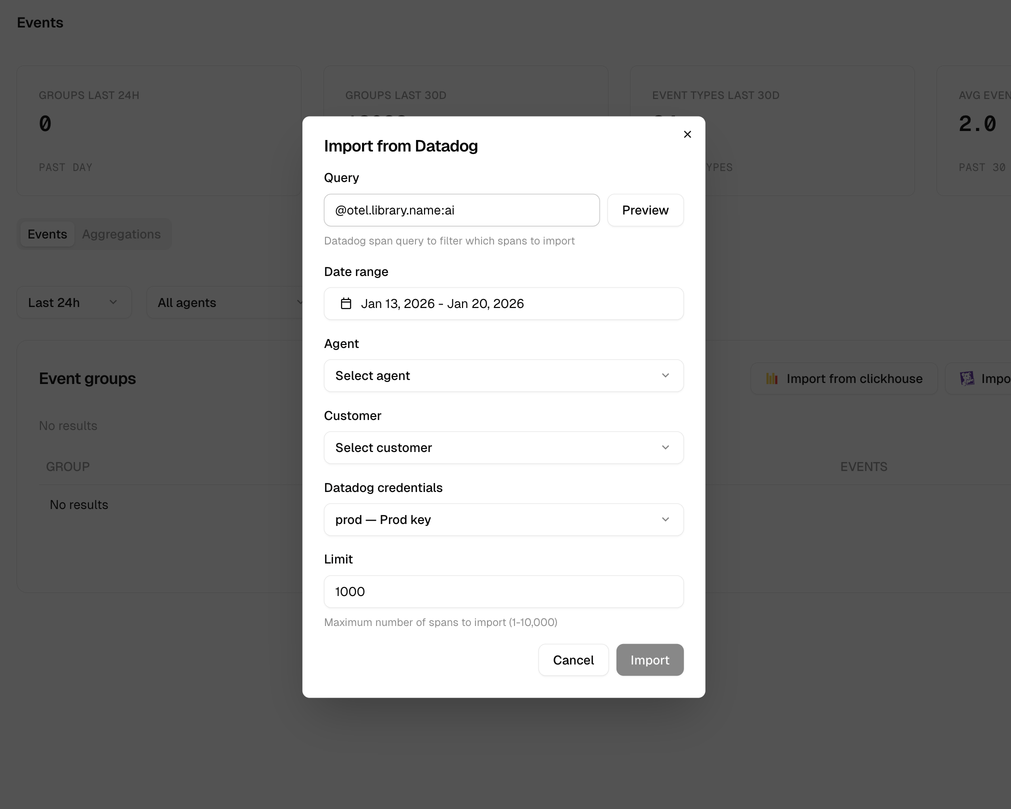 Import spans from Datadog