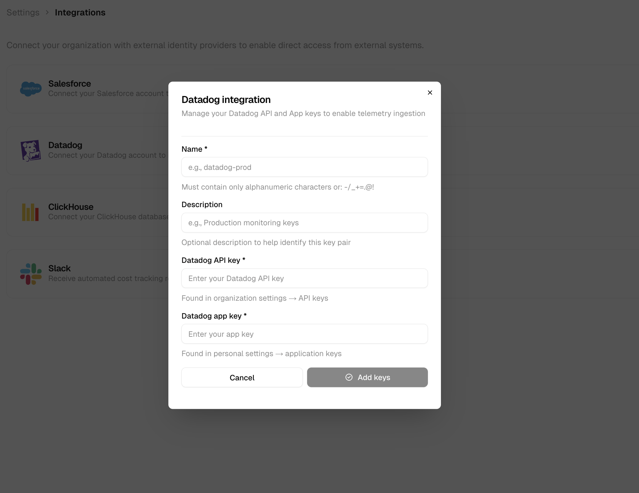 Datadog integration setup