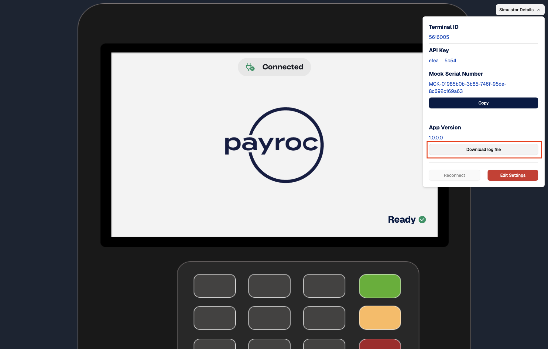 Payroc Cloud Simulator Log File