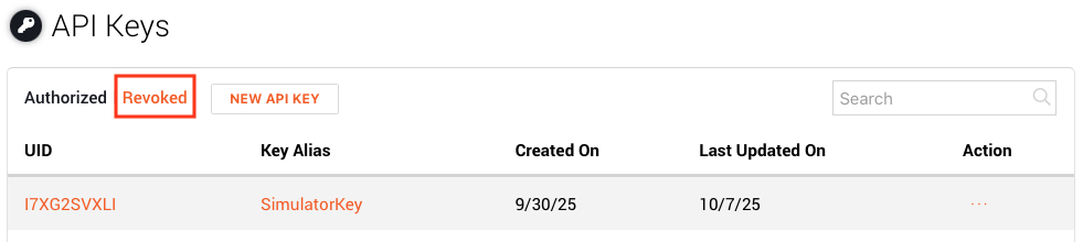 API Keys Revoked Tab
