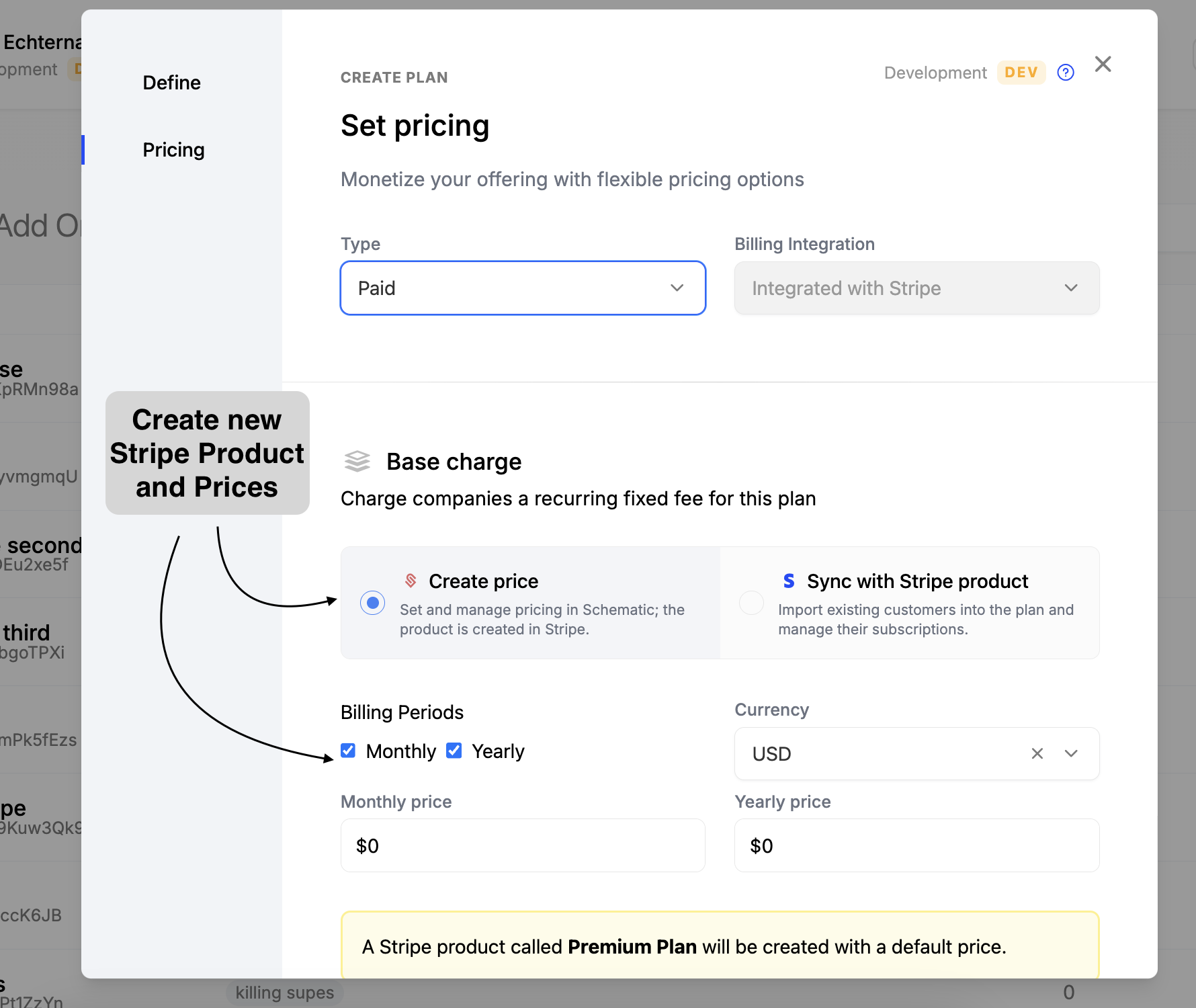 Stripe New Product and Prices