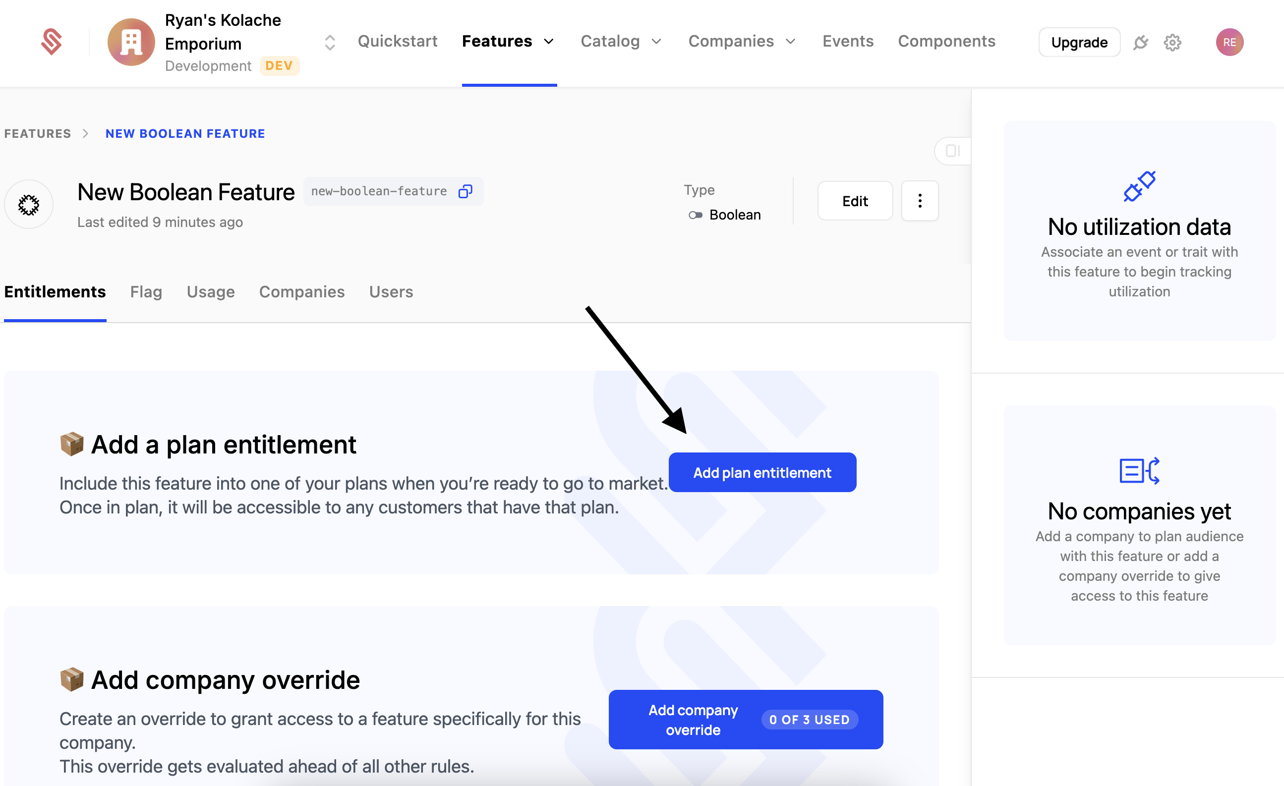 Entitle a feature step 1