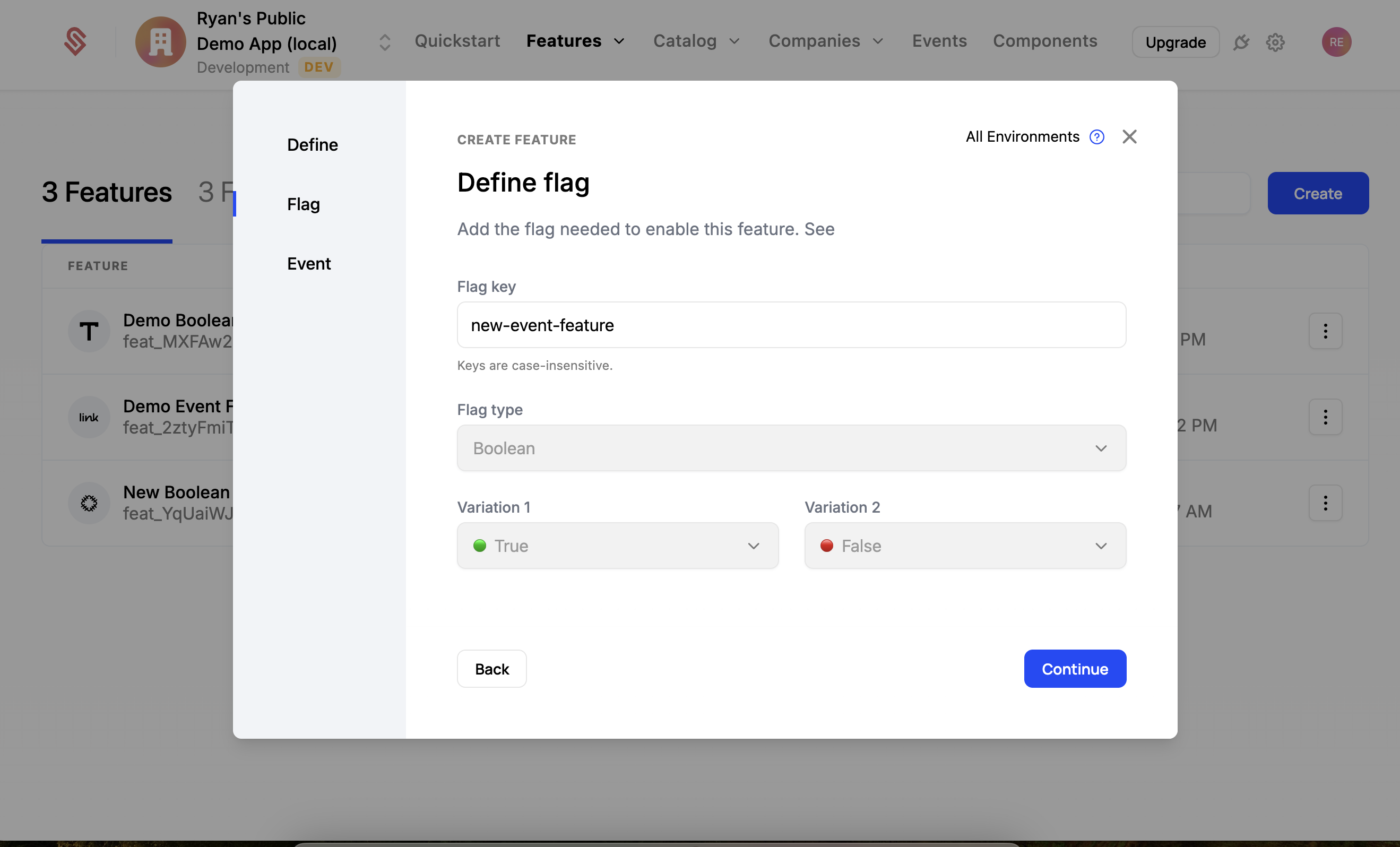 Create an event-based feature step 2