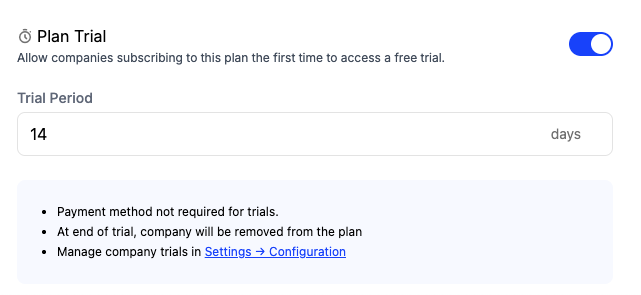 Schematic plan trial configuration example