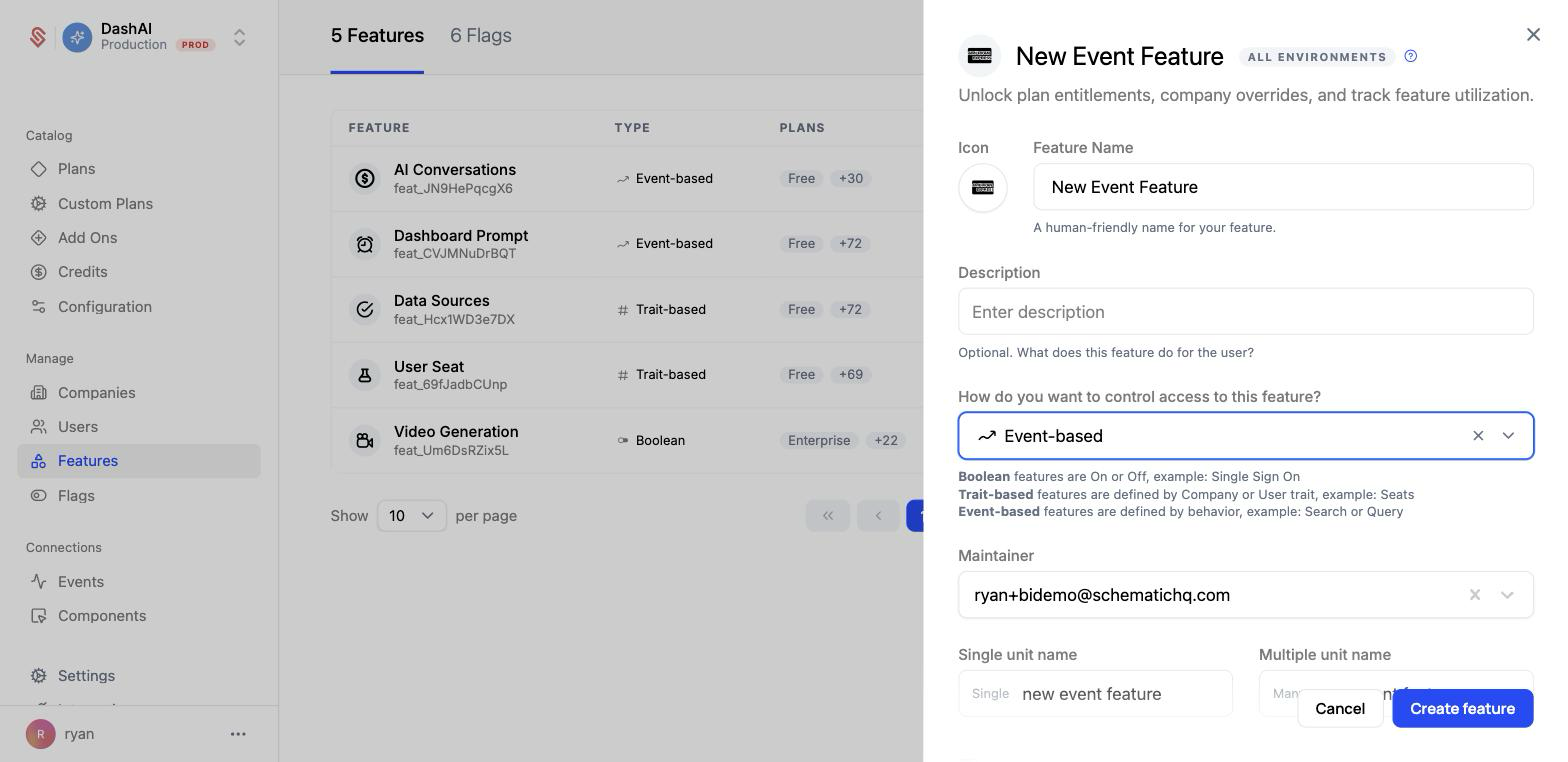 Create an event-based feature step 1