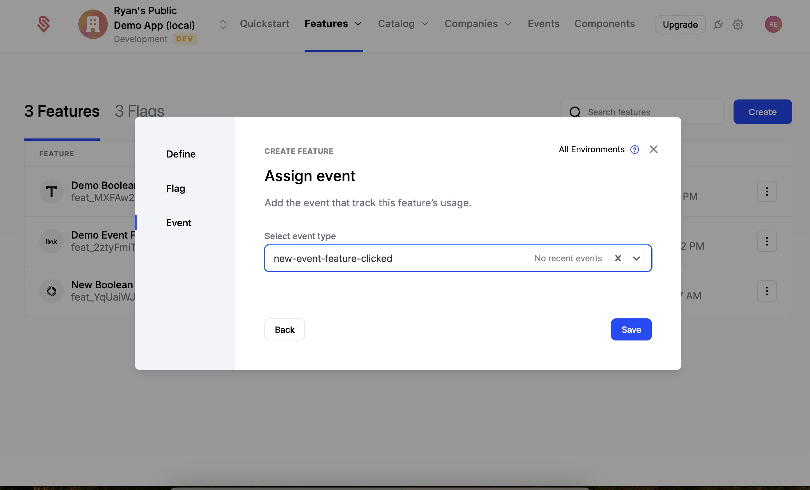 Create an event-based feature step 3