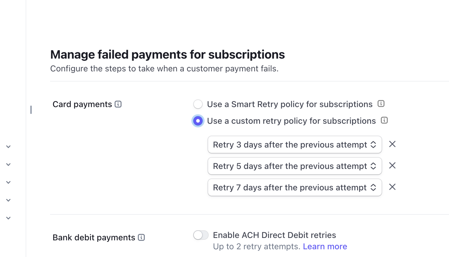 Stripe Payment Retry Configuration
