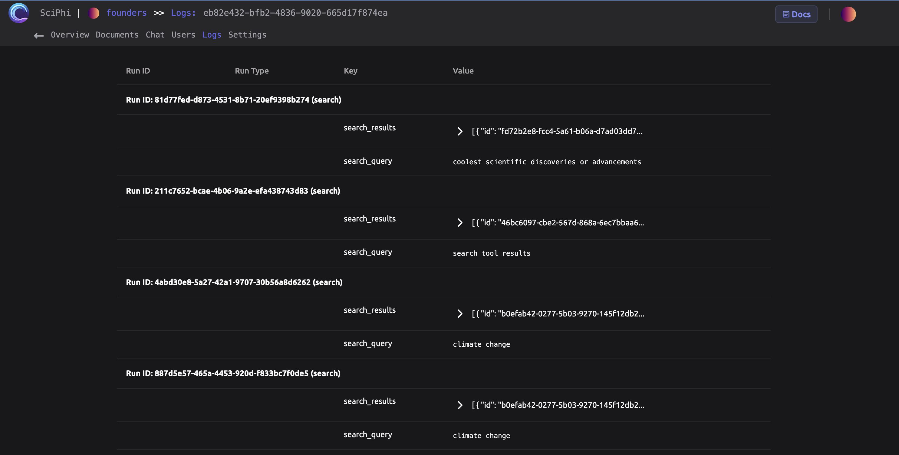 Logs Page