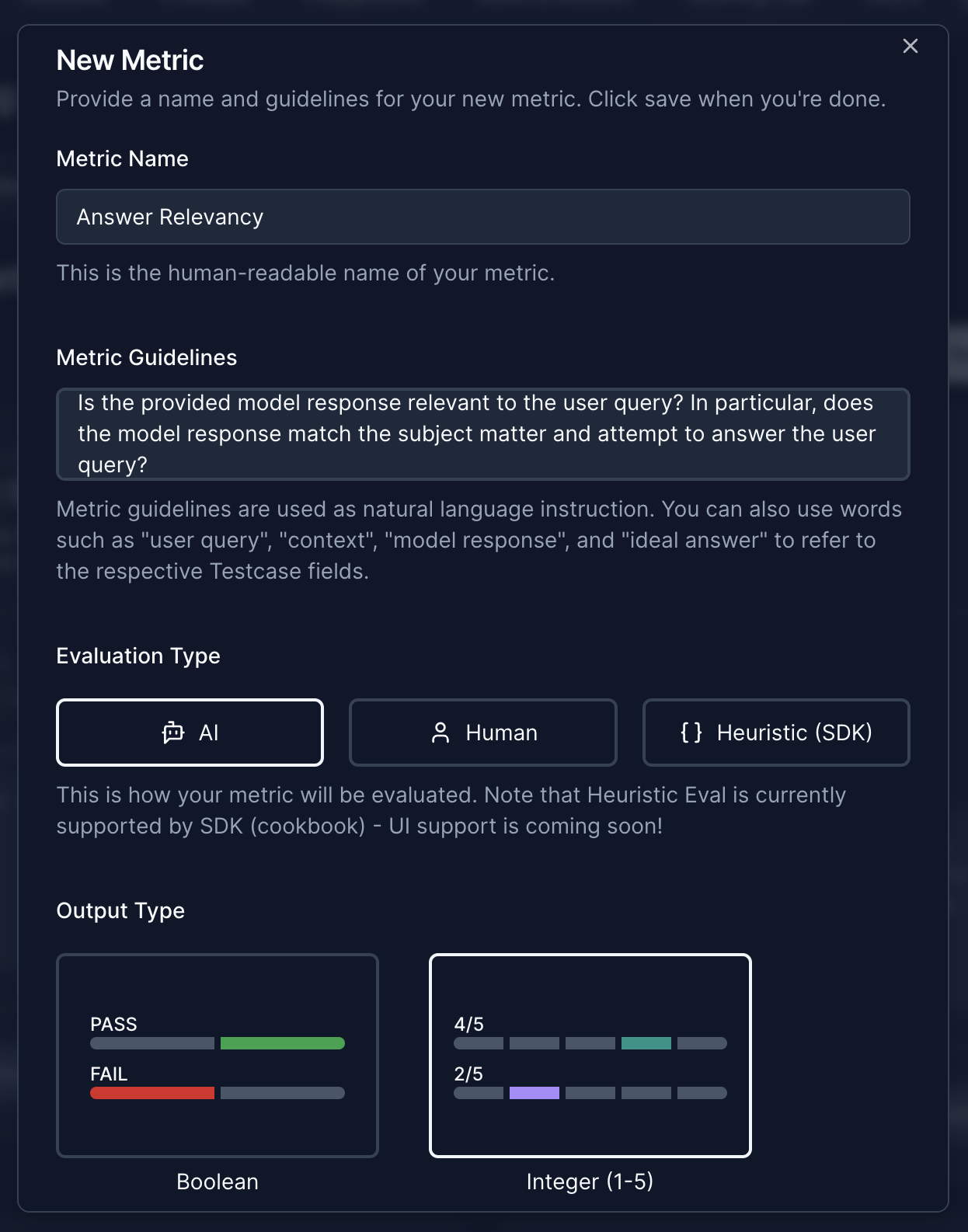 Scorecard UI: Metric Definition