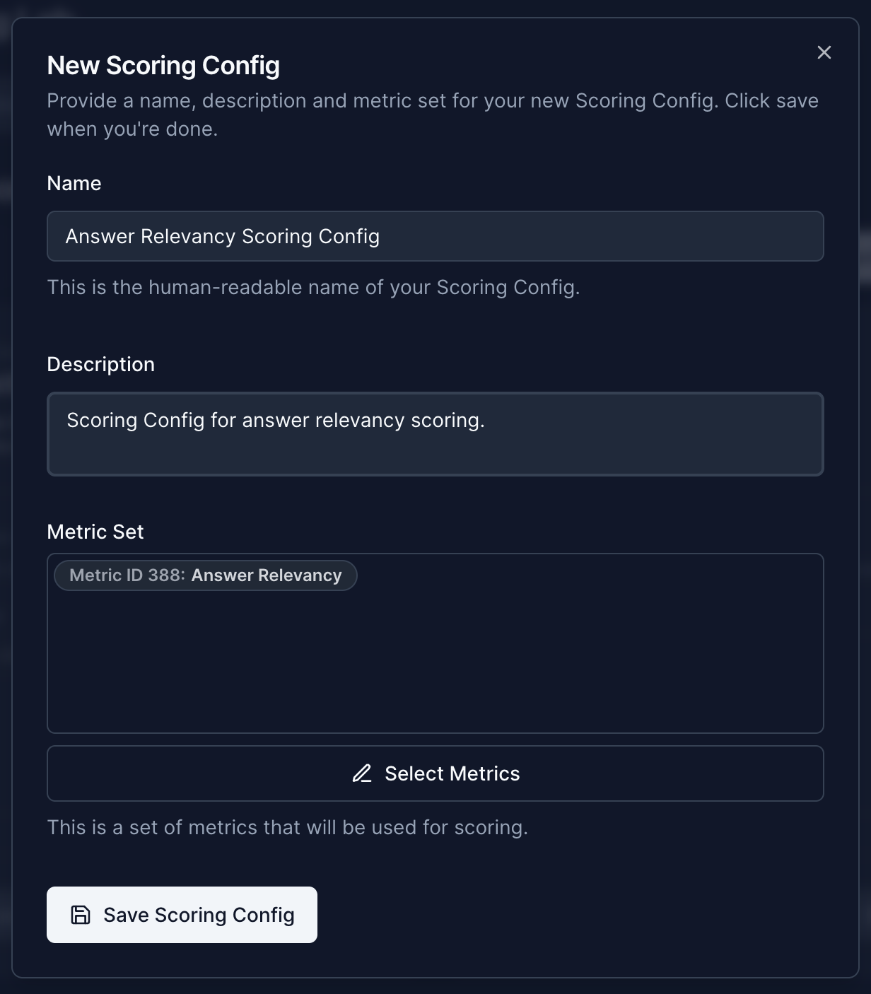 Scorecard UI: Scoring Config