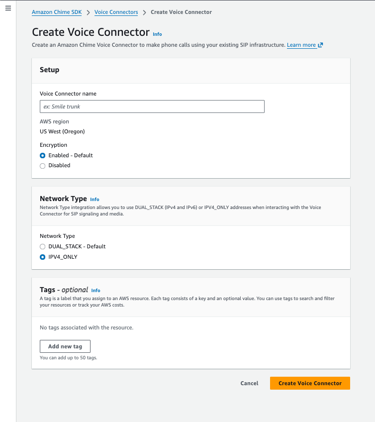 Create Voice Connector