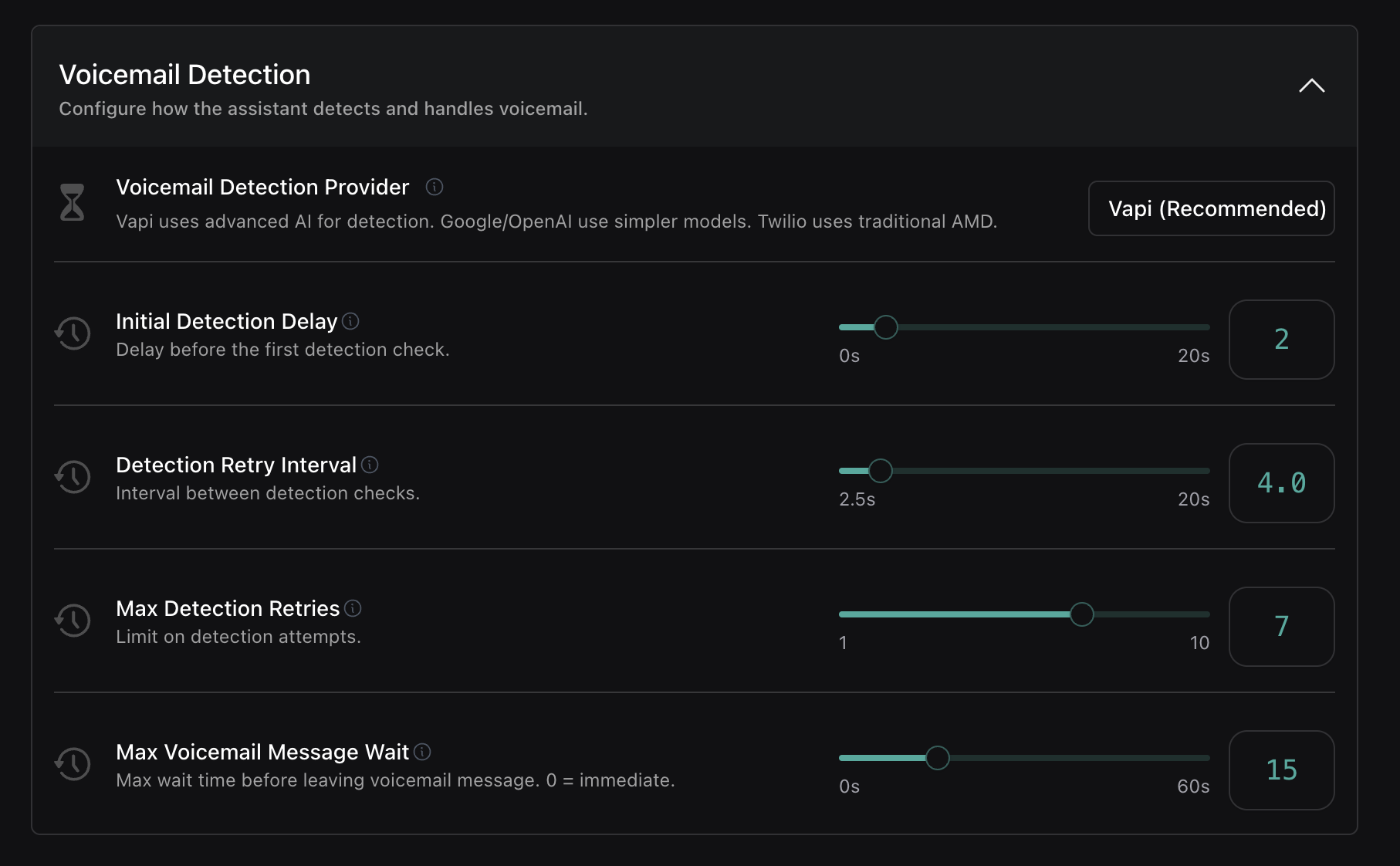 Vapi Voicemail Detection Configuration