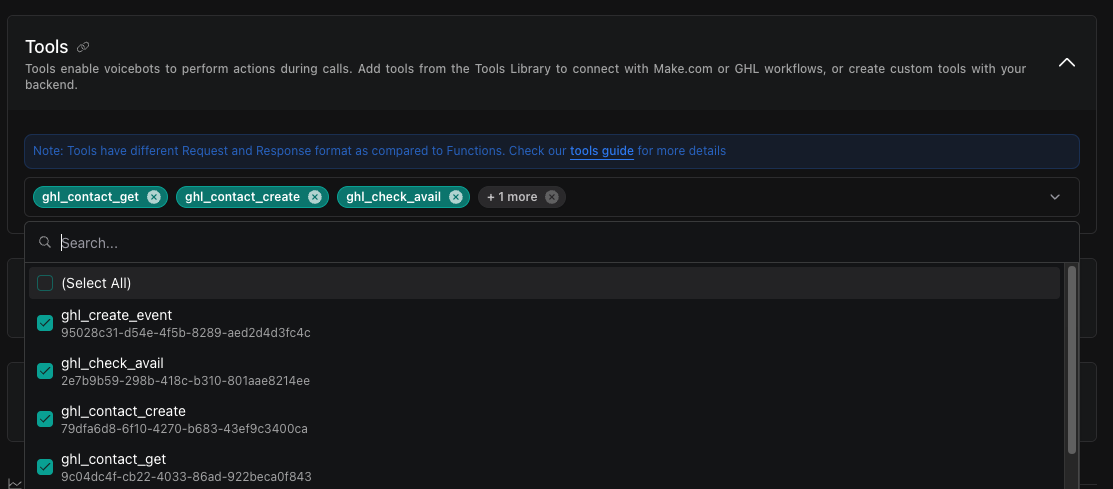 Add GHL Tools to Assistant