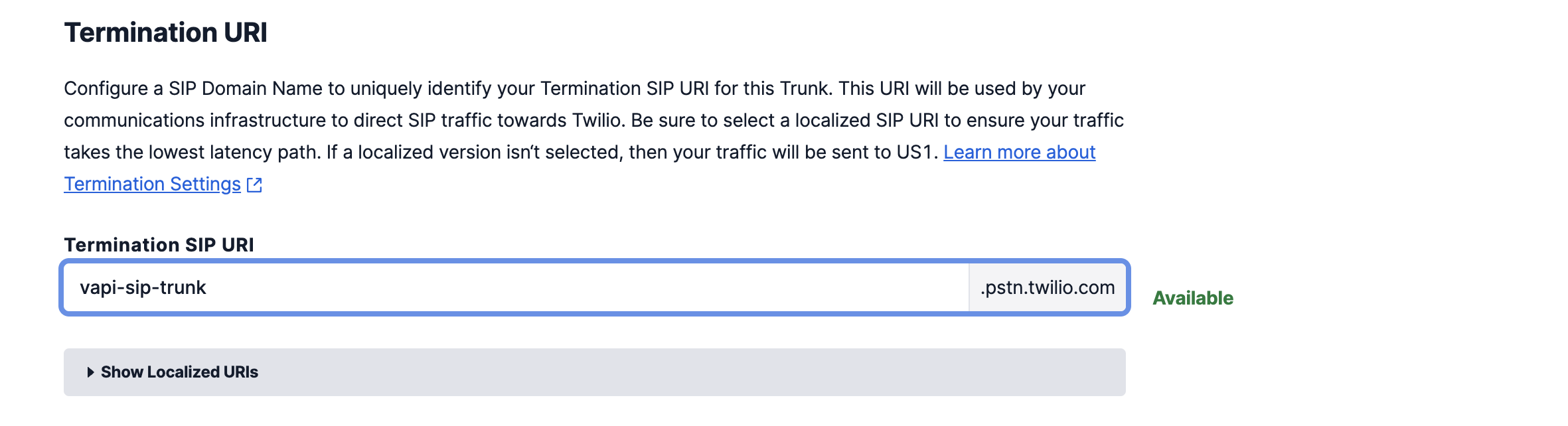 Termination SIP URI