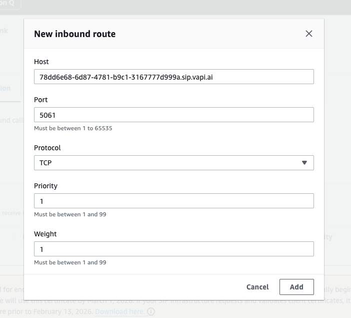 Create Inbound Route