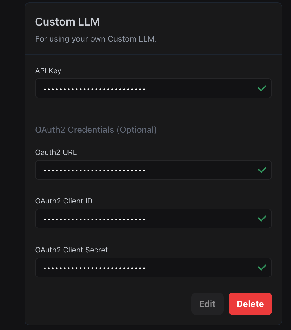Custom LLM authentication configuration