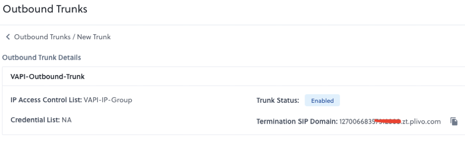 Termination SIP Domain