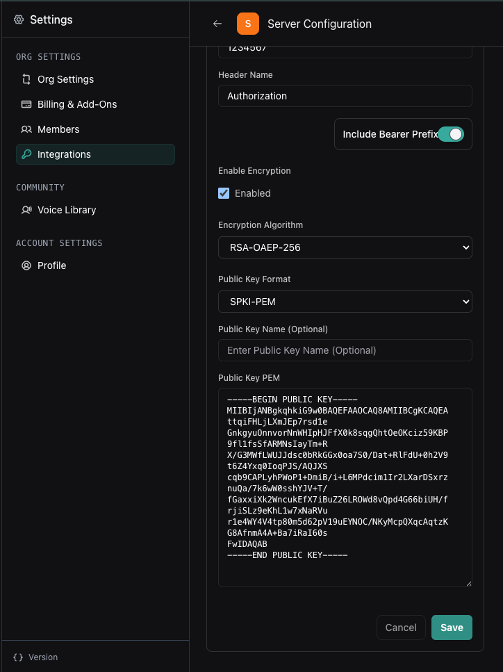 Public key PEM field