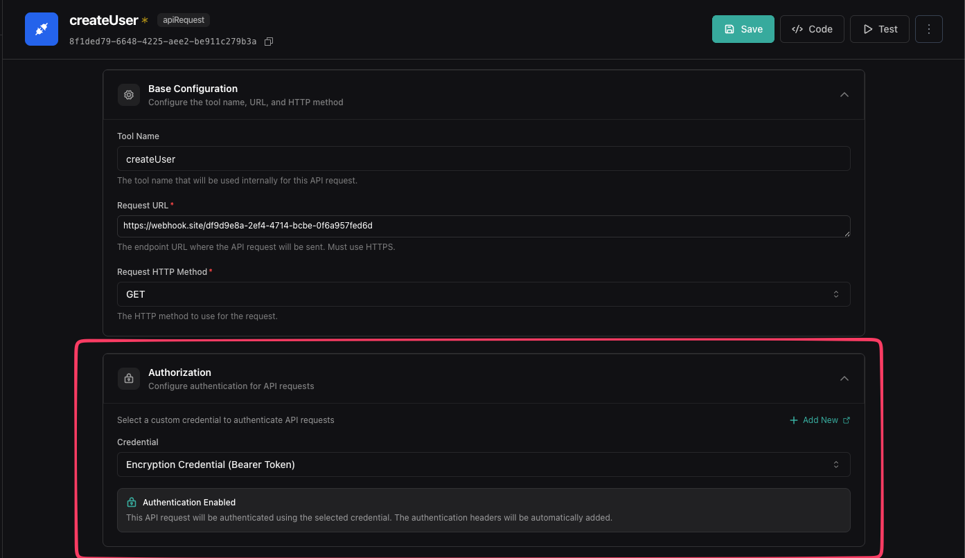 Tool encryption settings configuration