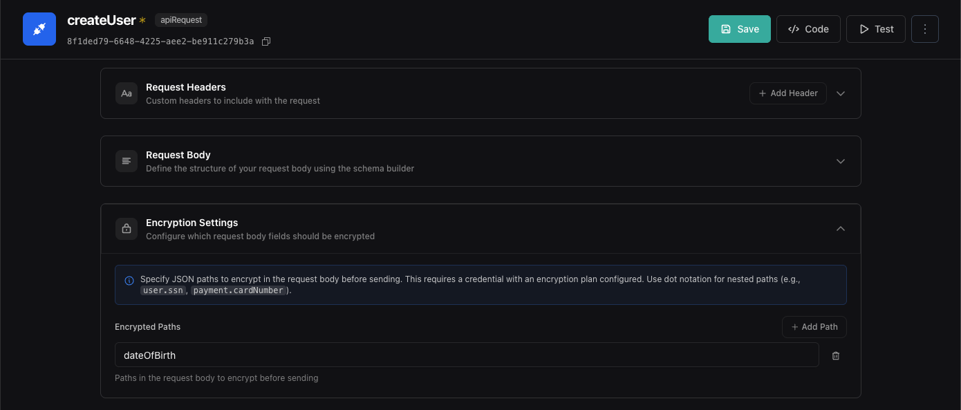 Tool encryption settings configuration