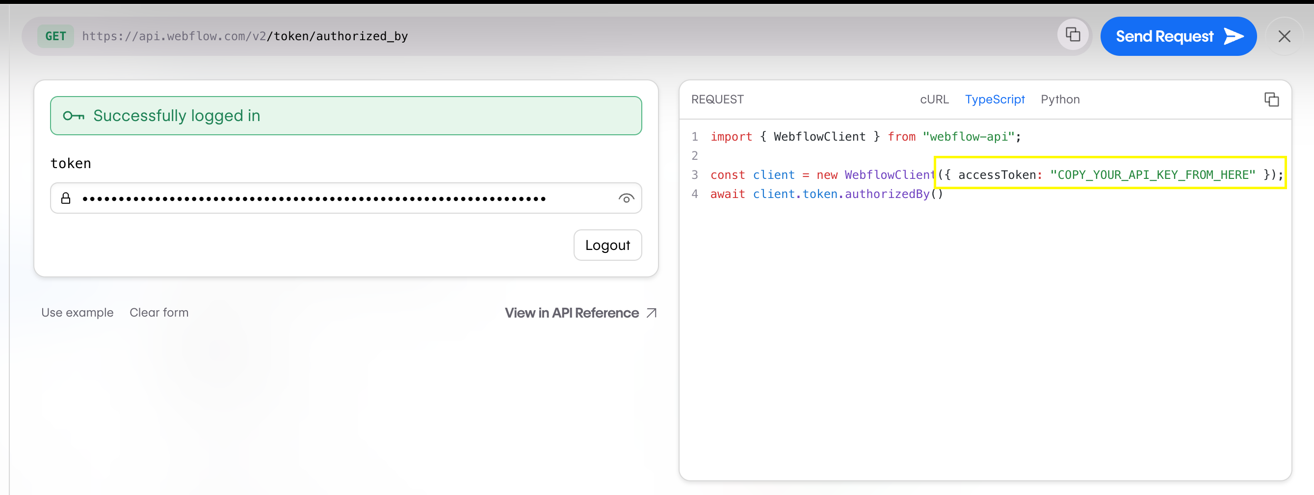 Webflow API token