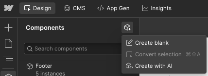 Using the menu option to create with AI