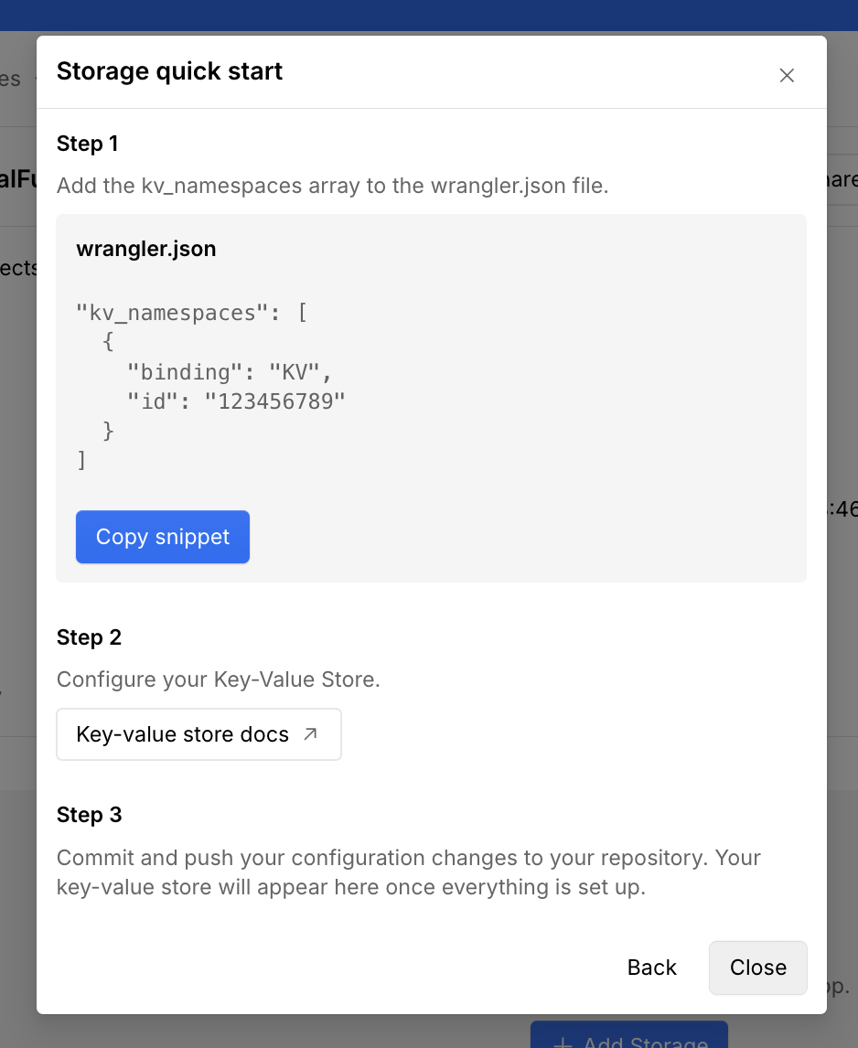 Example snippet for adding a Key Value Store