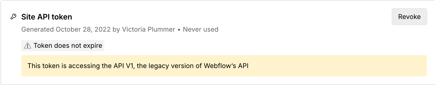 v1 Site Token warning