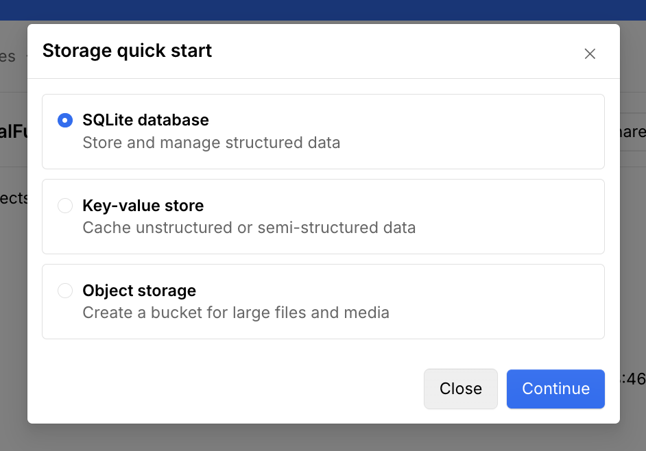 Example screenshot of adding a storage resource in the Webflock 1app
