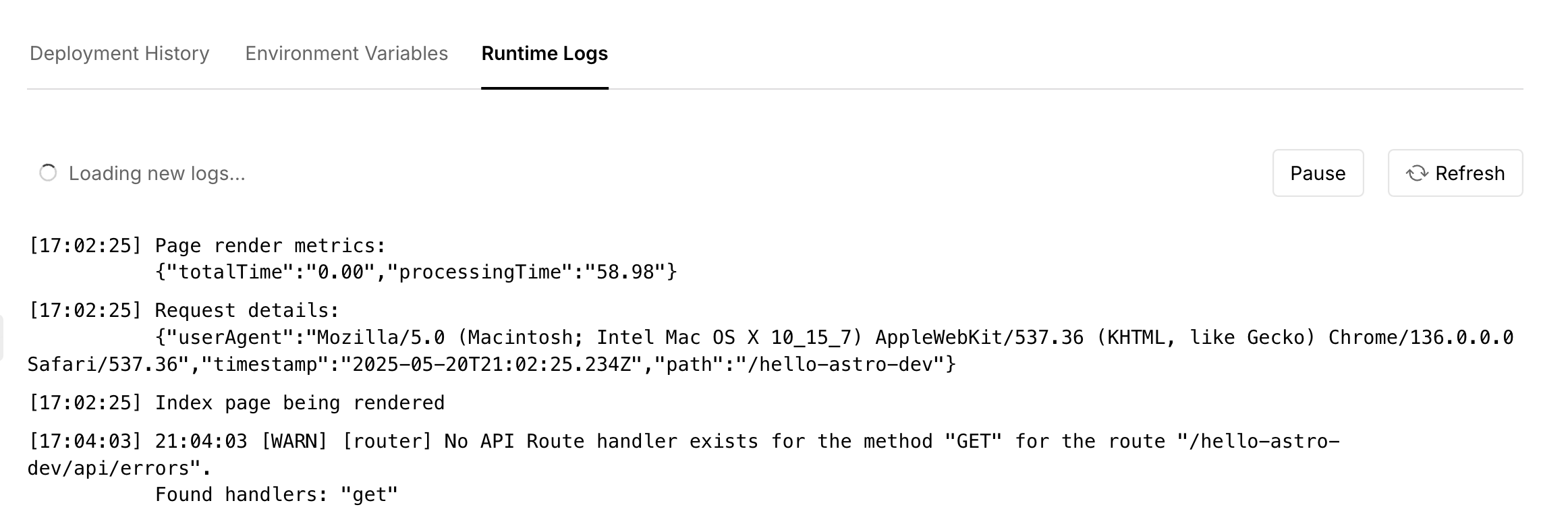 Runtime logs
