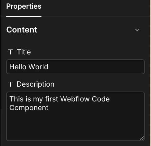 Text Node property in the Webflow panel