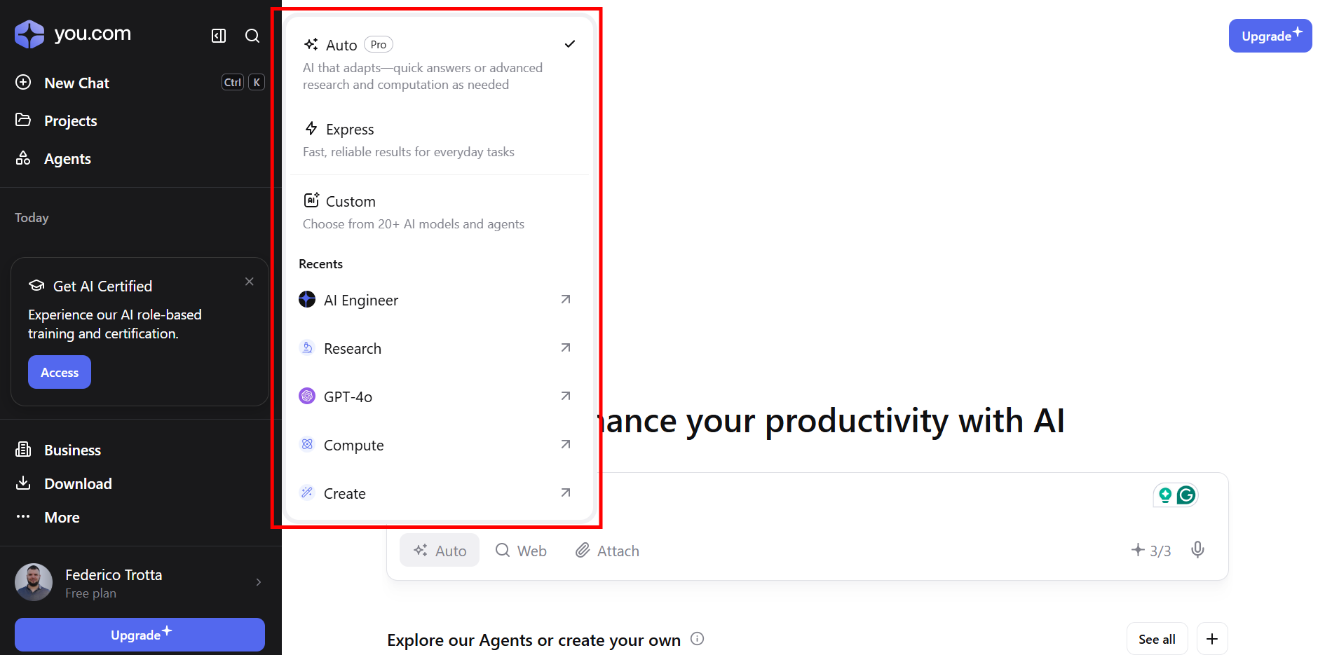 Selecting a Custom Agent via Chat