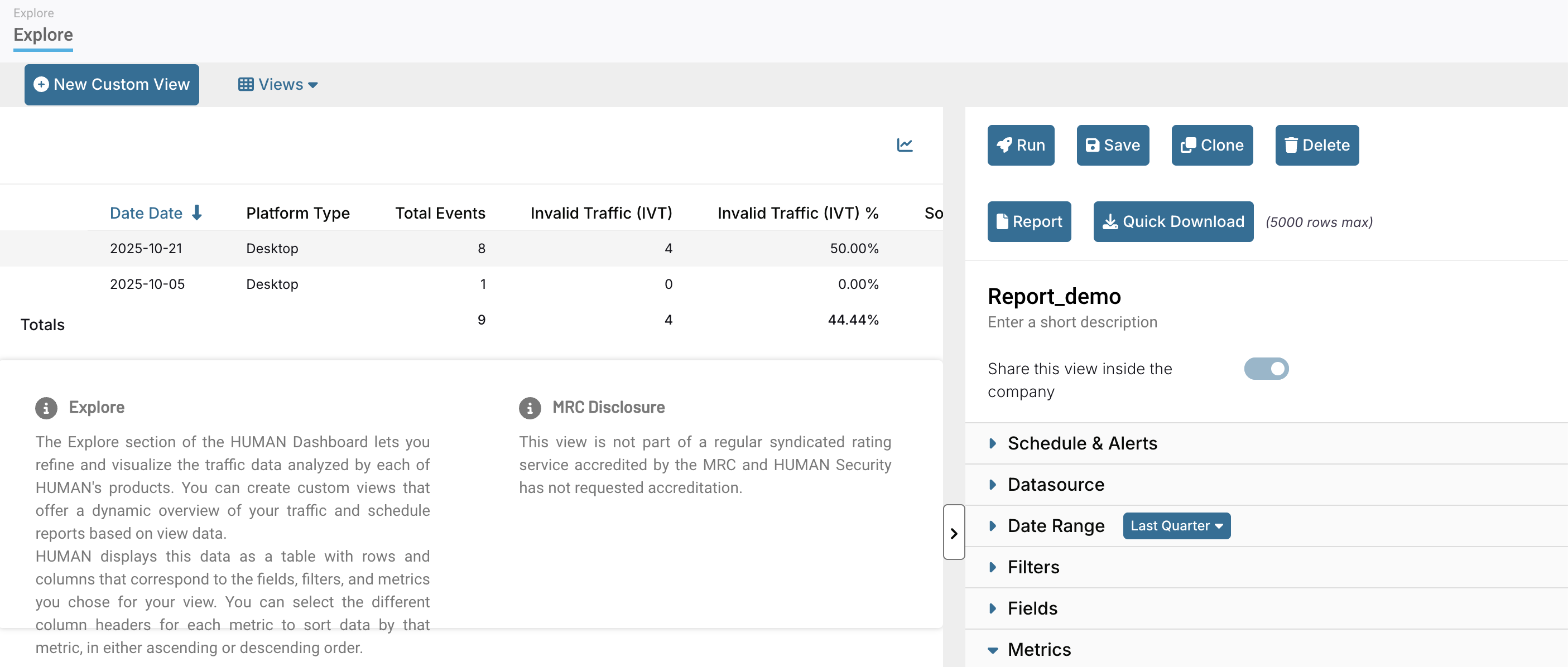 Example of a data view