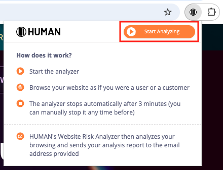 Click "Start Analyzing" on the extension to begin the session