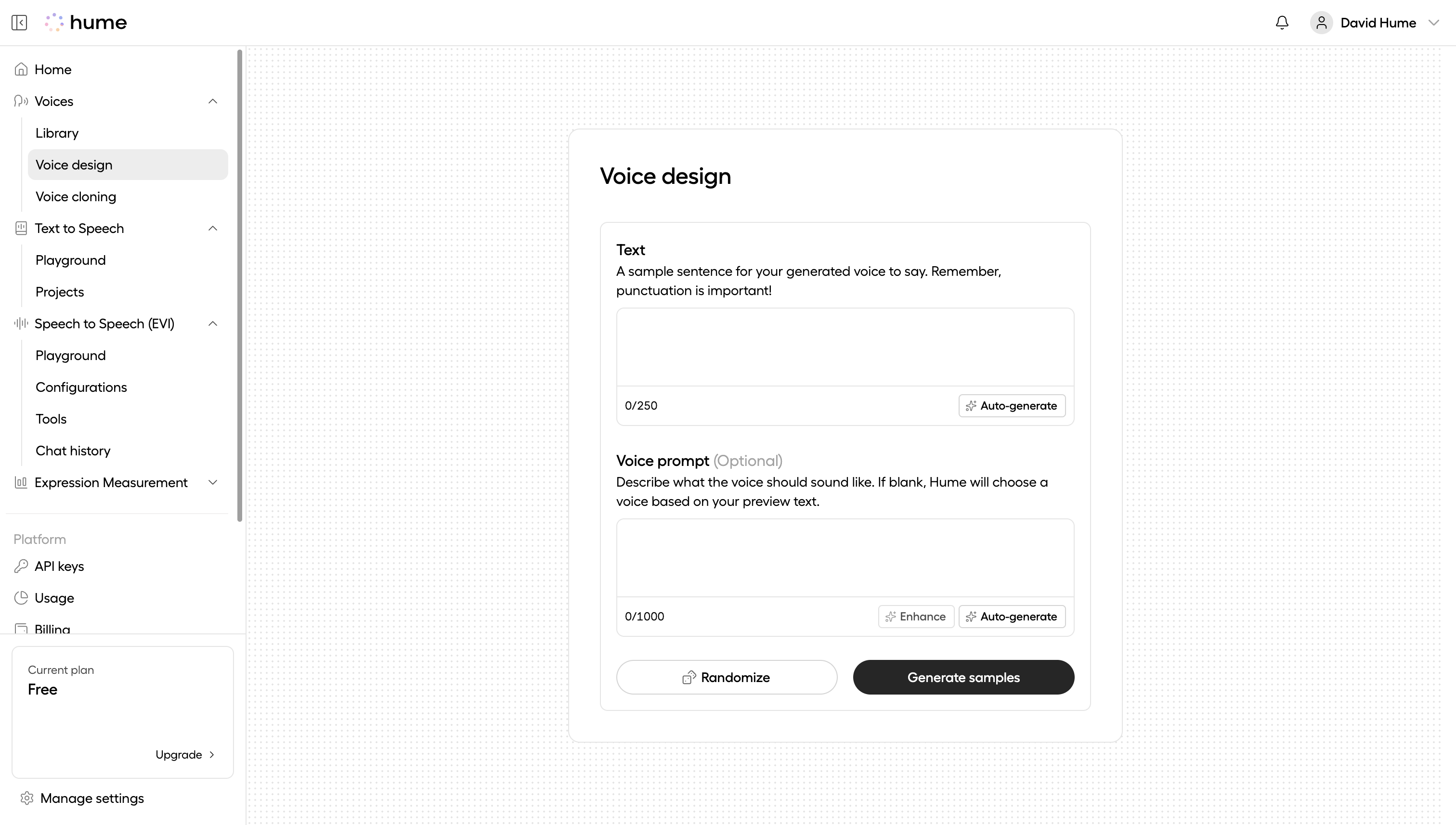 Voice design page