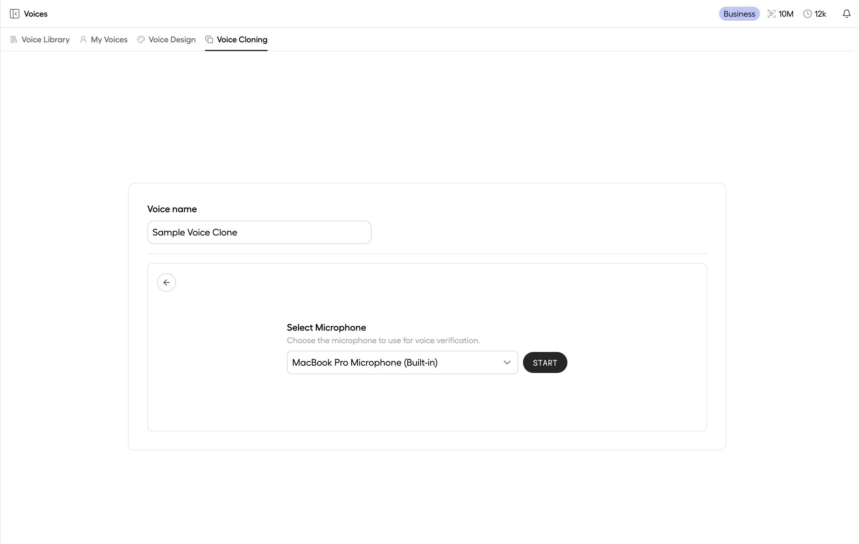 Recording session microphone select menu