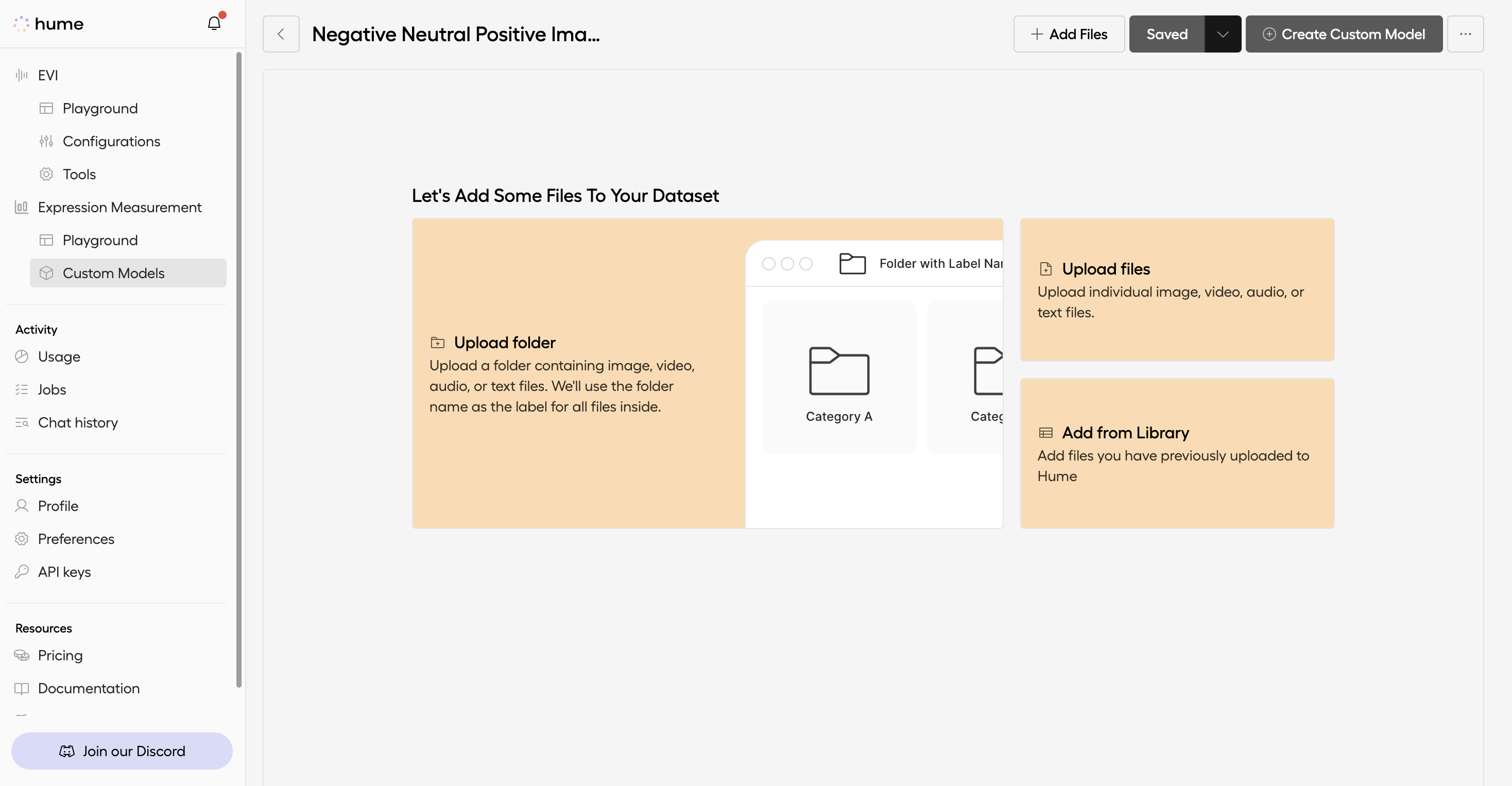 Upload the folder containing your dataset