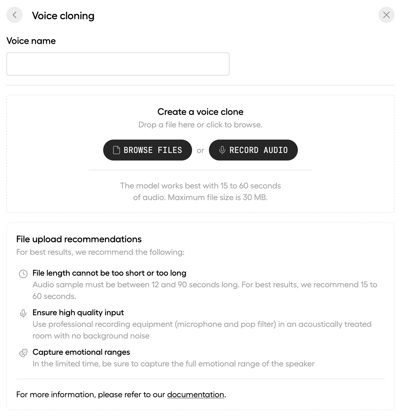 Voice cloning menu