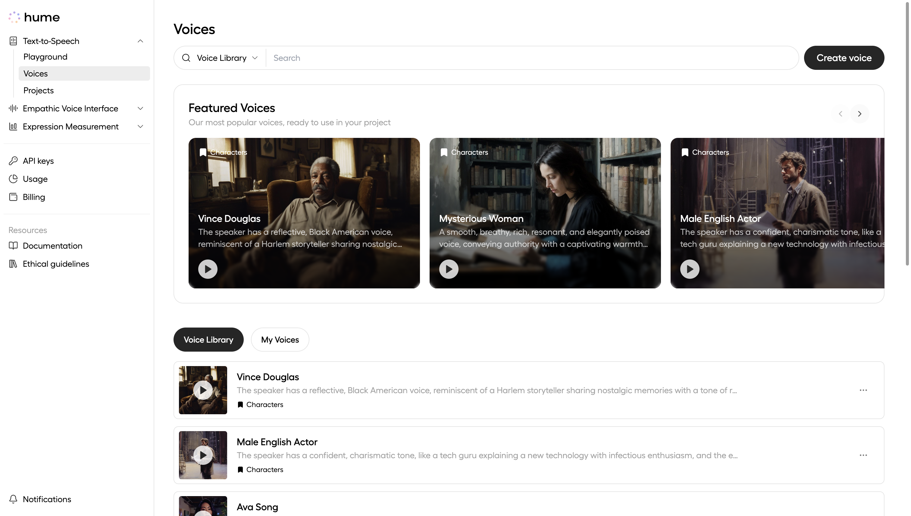 Voice library page