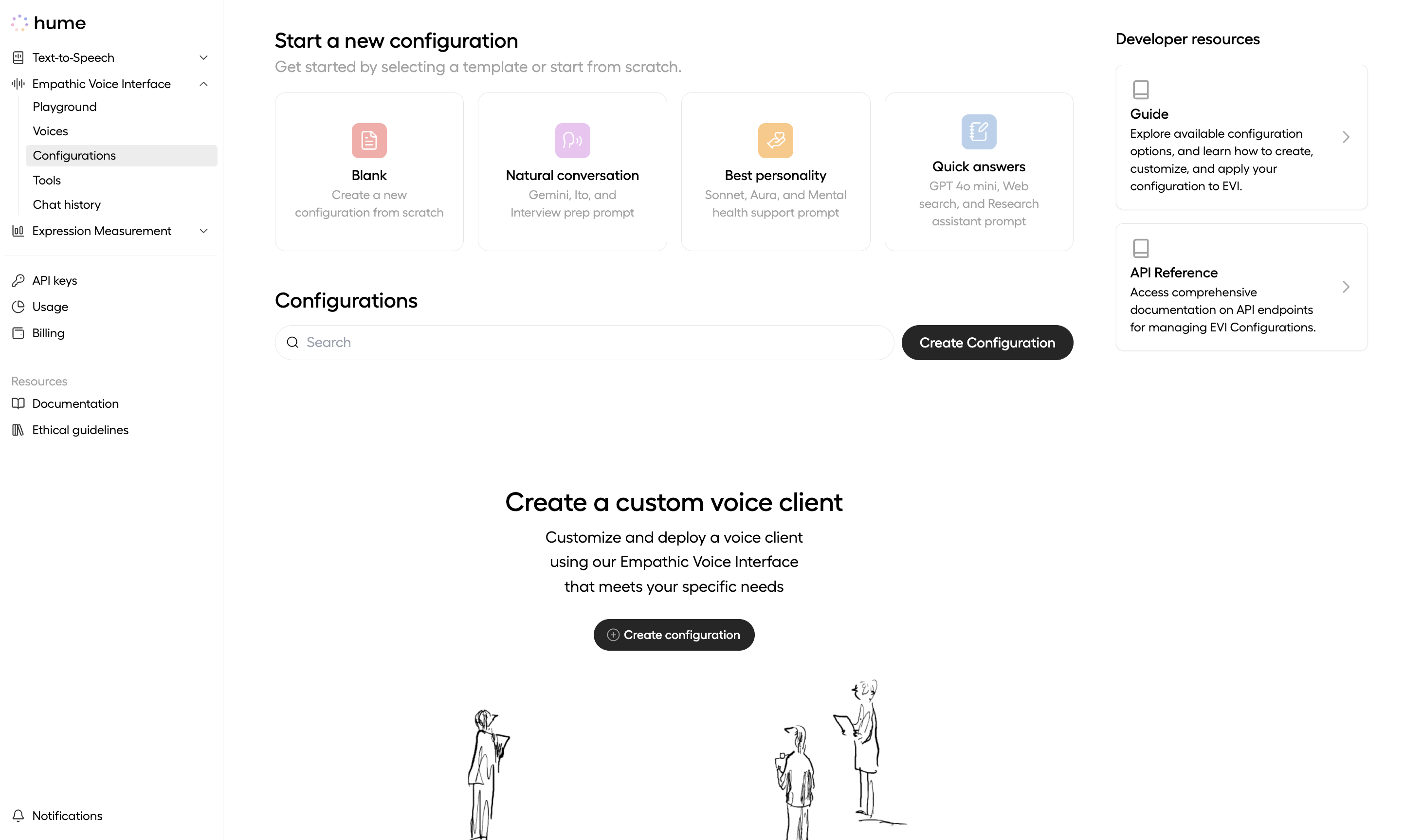 Navigating to the configurations page, the first step of EVI configuration