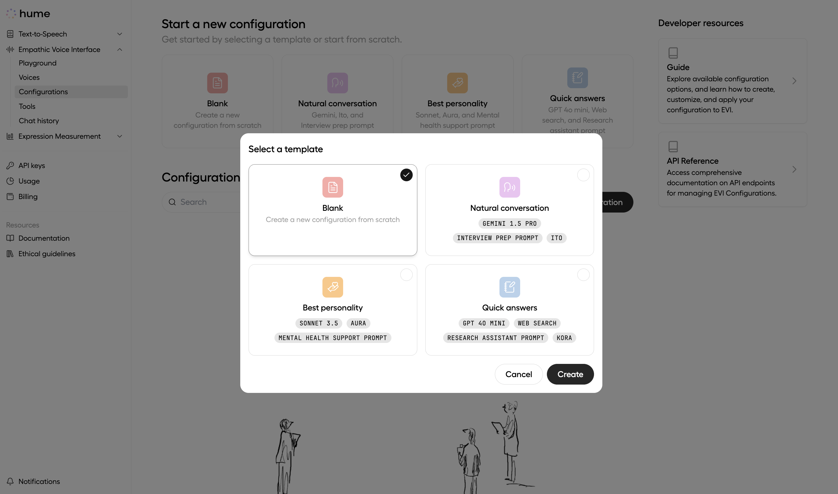 Template selection, the second step of EVI configuration