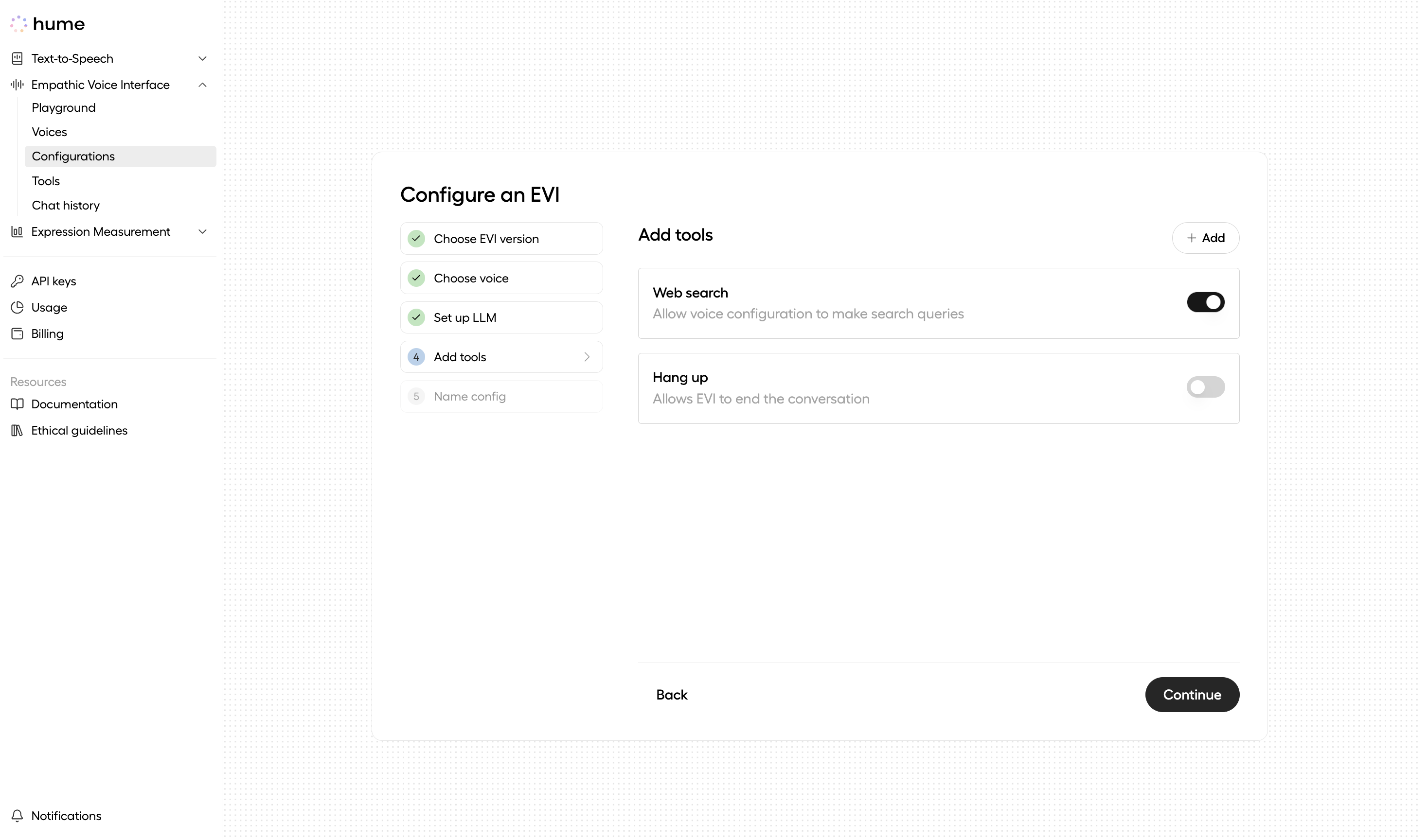 Tool use addition, the sixth step of EVI configuration