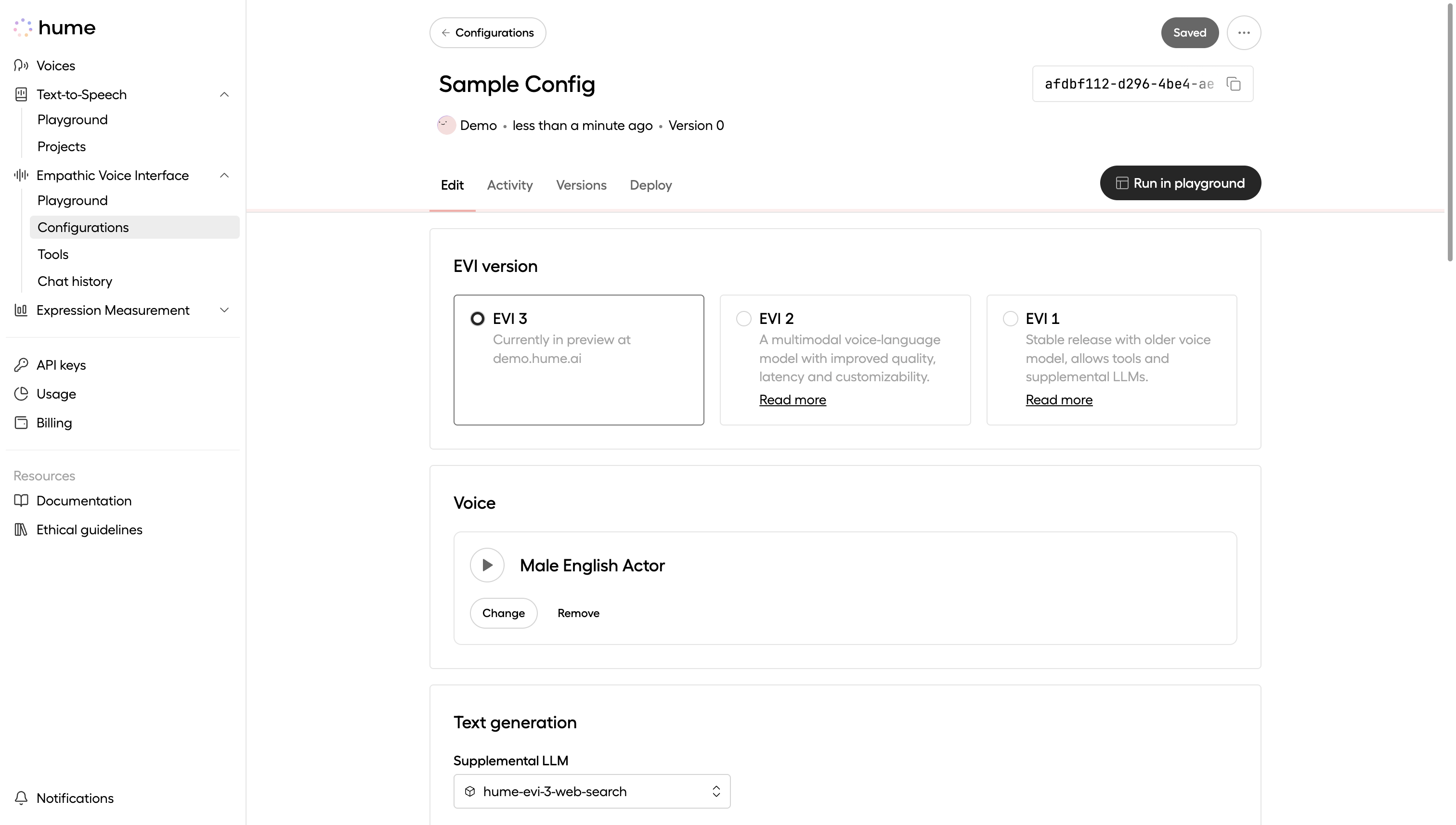 Config edit page