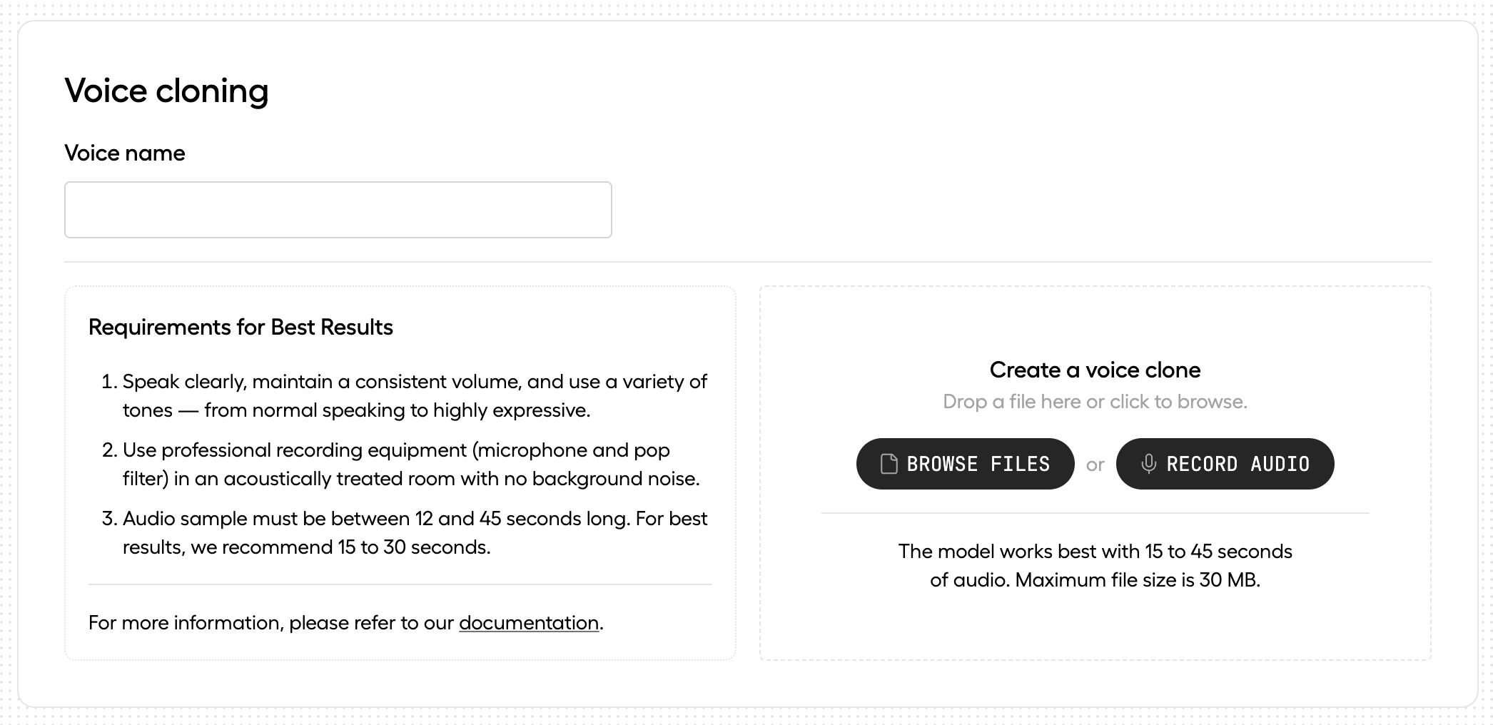 Voice cloning menu