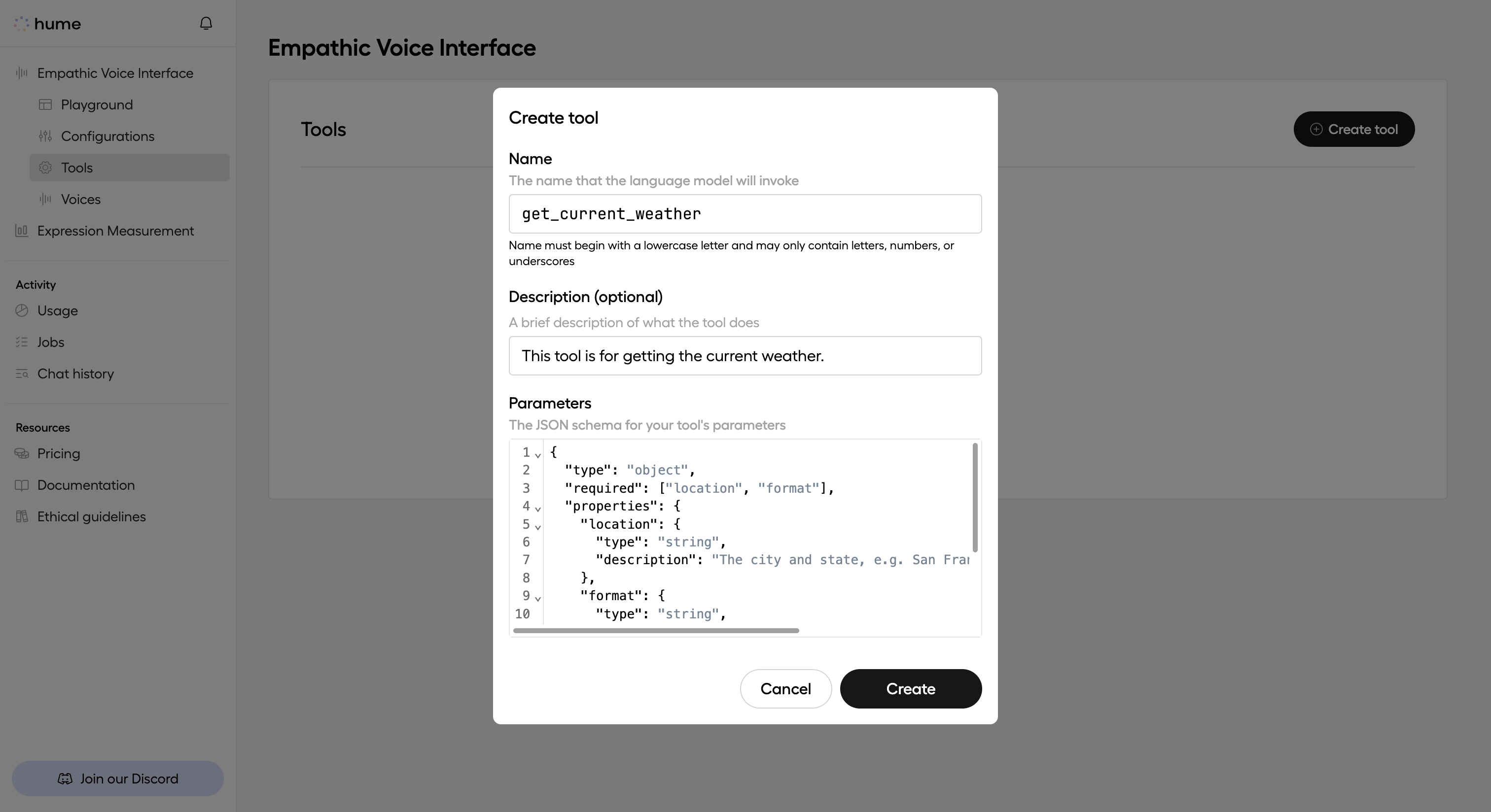 EVI Create function interface