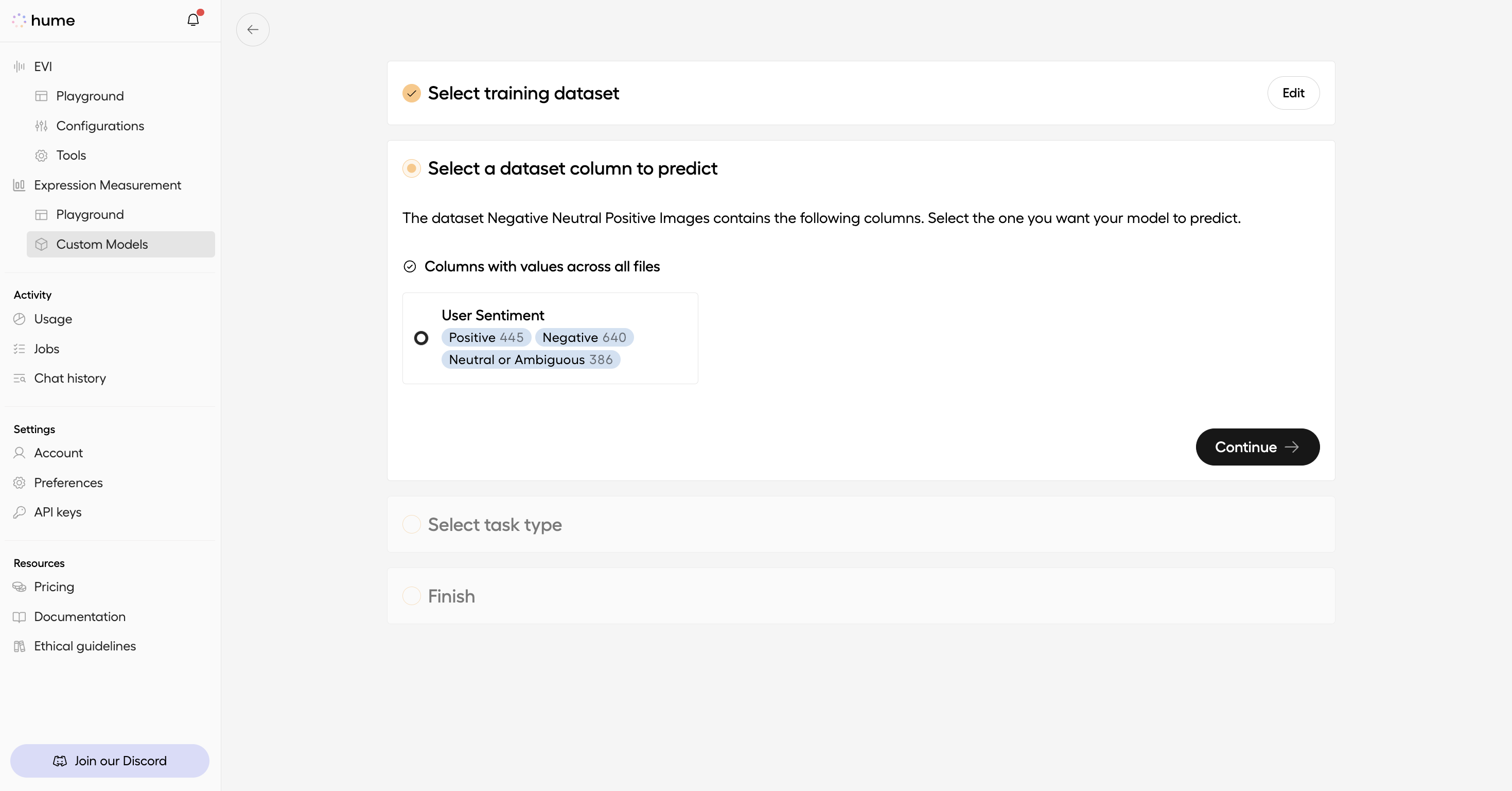 Select a dataset column to predict