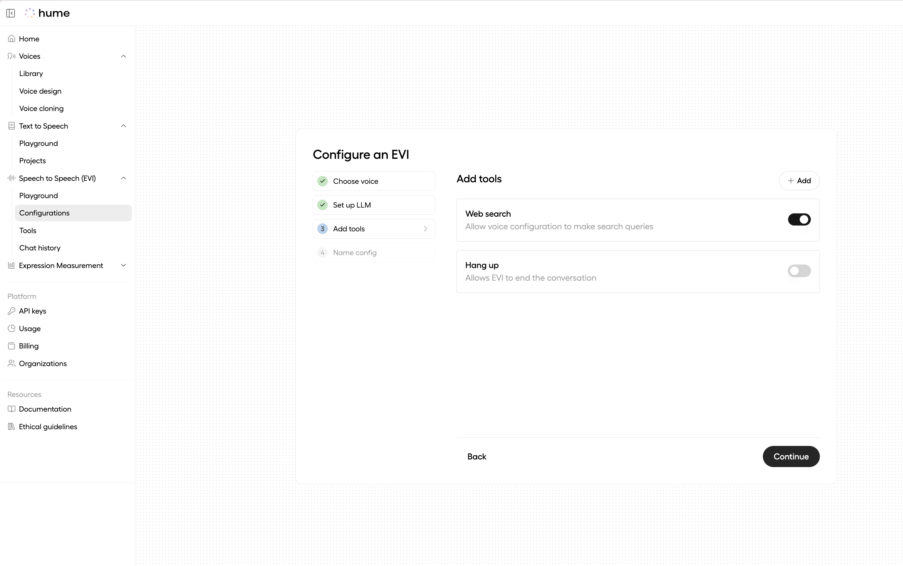 Tool use addition, the fifth step of EVI configuration