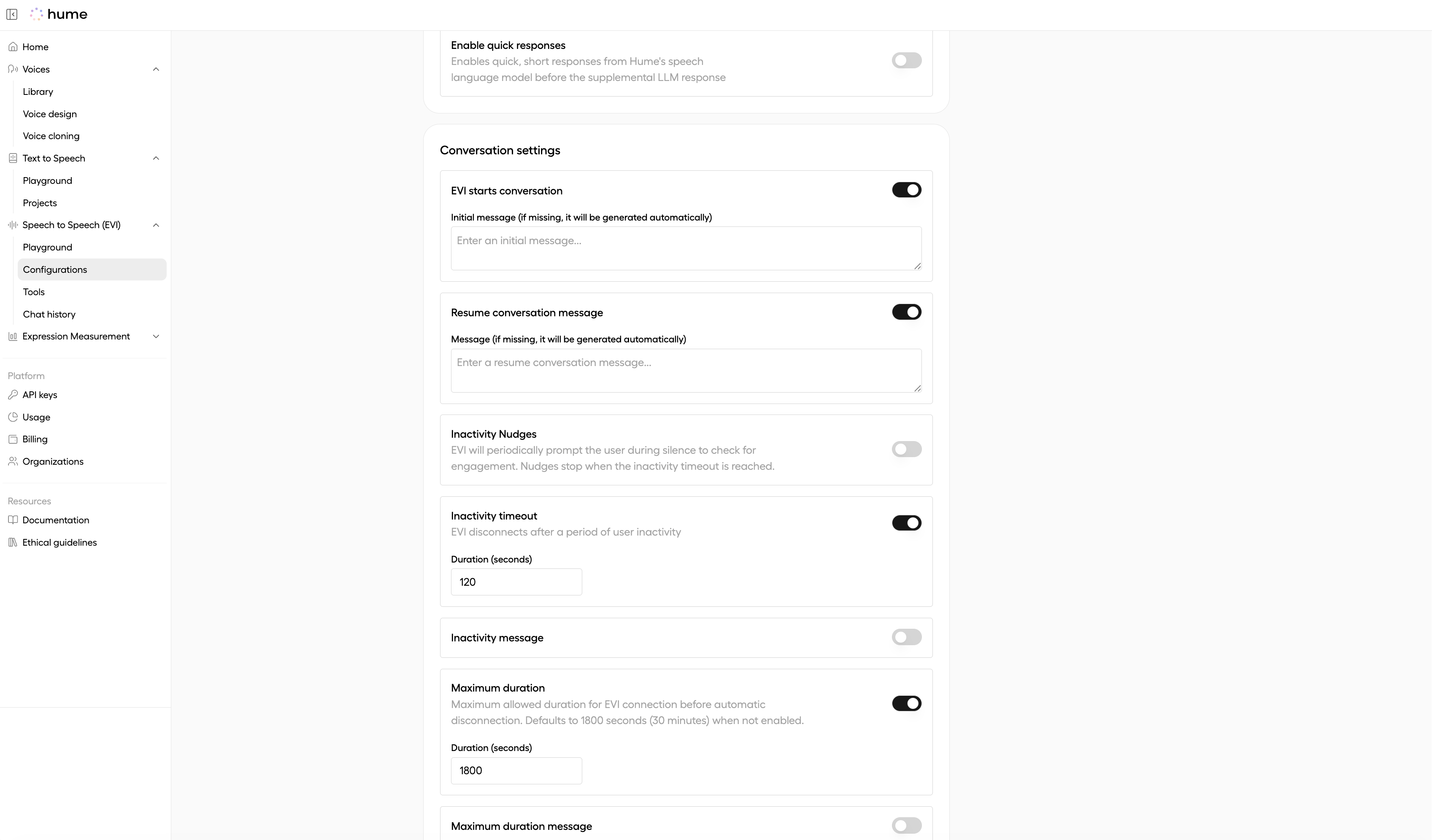 Event message and timeout options on edit page