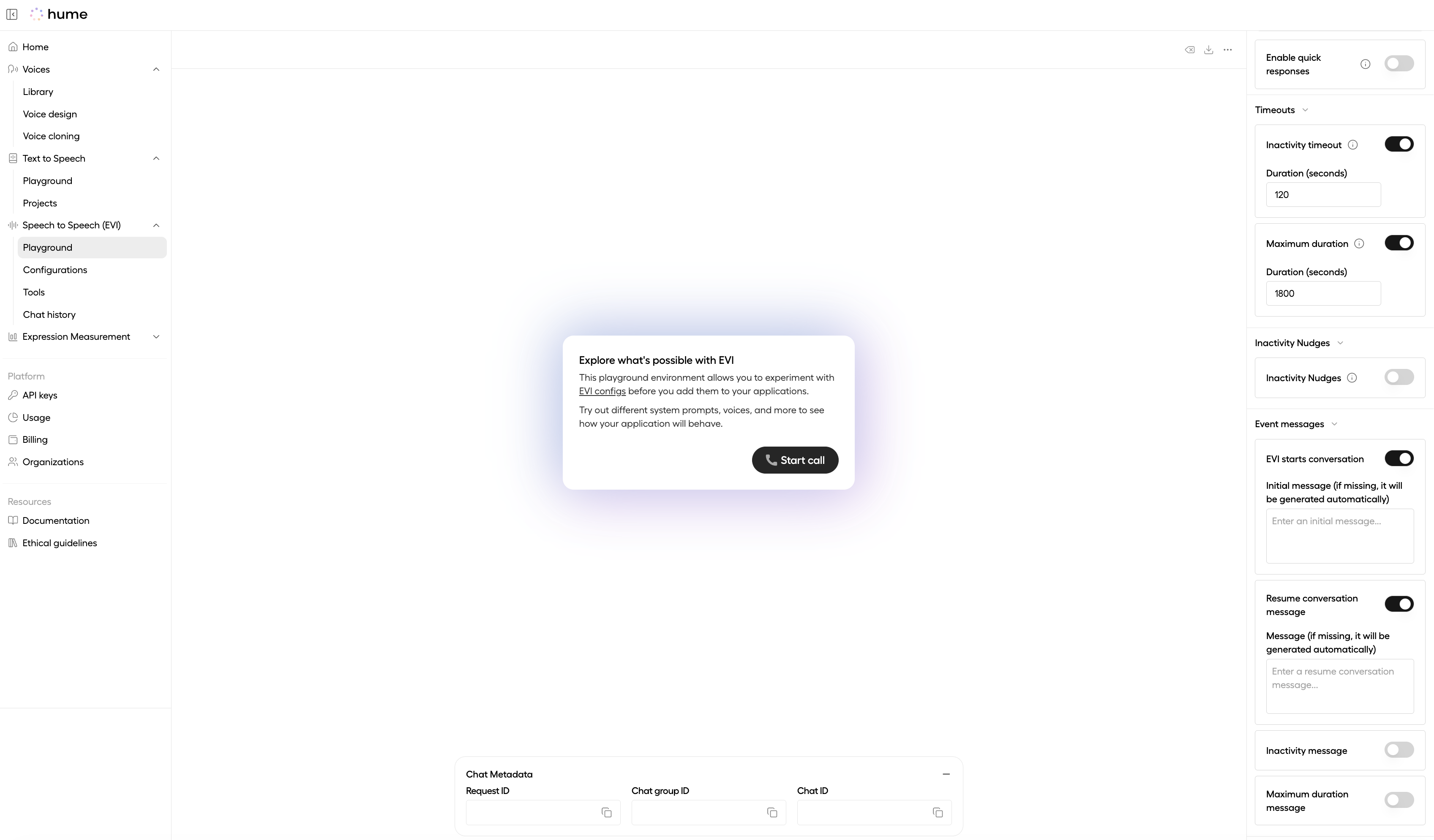Event message and timeout options in playground